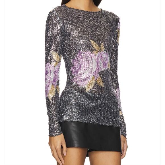 Free People Intimately Gold Rush Long Sleeve Black Combo Printed Sequin NWT Med - Picture 1 of 6